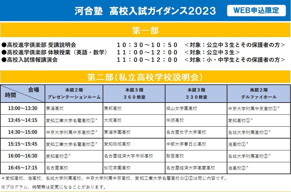 高校入試ガイダンス２０２３ 〜情報を制するものは入試を制す！〜 | 体験授業・イベント | 大学受験の予備校 河合塾