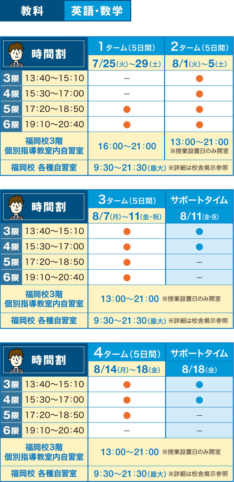 講座案内・時間割 | 中学グリーンコース 福岡校 夏期講習 | 大学受験の予備校・塾 河合塾