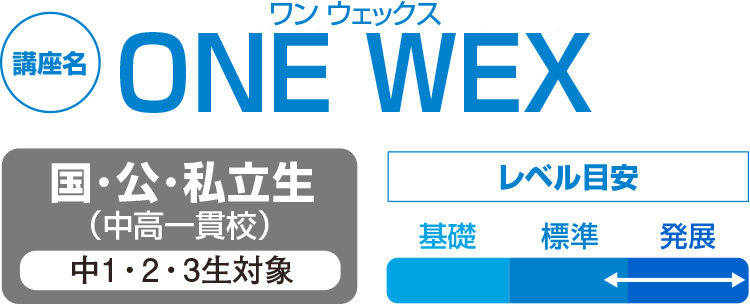 講座名「ONE WEX（ワンウェックス）」 国・公・私立生（中高一貫校）中1・2・3生対象 レベル目安 標準～発展