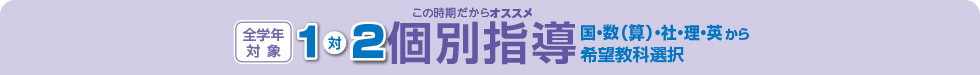 この時期だからオススメ 1対2 「個別指導講座」 国・数（算）・社・理・英から希望強化選択 全学年対象