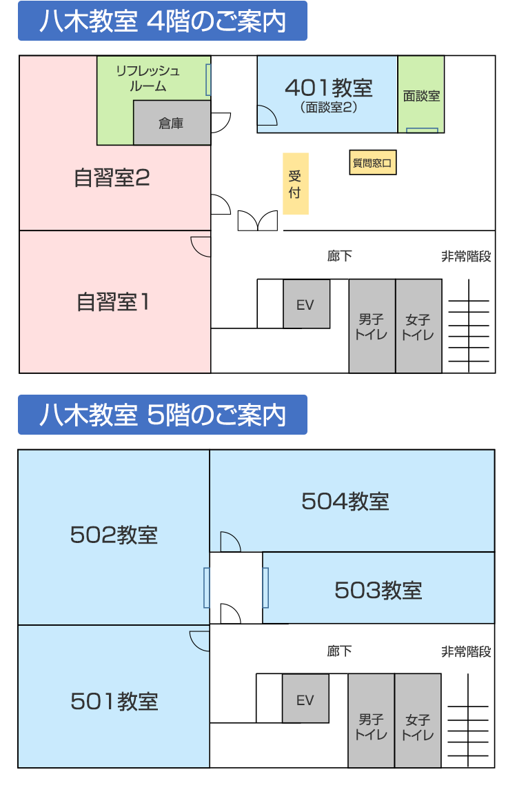 八木教室 4階のご案内、5階のご案内