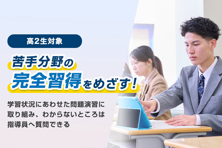 高2生対象 苦手分野の完全習得をめざす！学習状況にあわせた問題演習に取り組み、わからないところは指導員へ質問できる